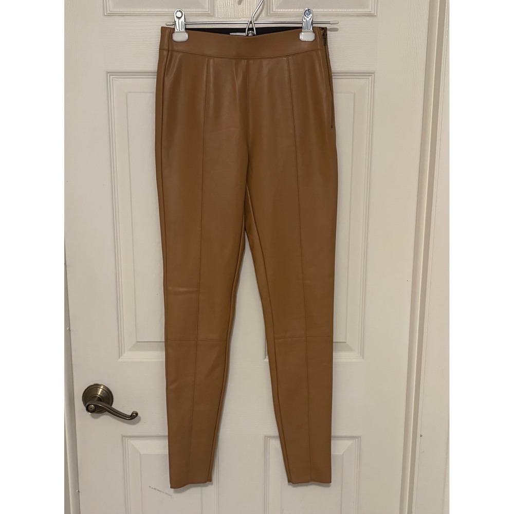 Topshop Sara Faux Leather Skinny Pants Brown Side Zip Women's Size 2